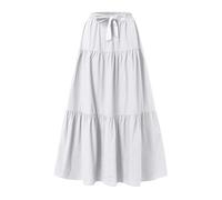 Mrat Women's Skirts Elegant Maxi Skirt Pleated Drawstring Elastic High Waist Skirts Summer Casual Loose A Line Swing Skirt Ladies Gypsy Vintage Long Linen Midi Length Dress Party Wedding Travel