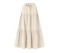 Mrat Women's Skirts Elegant Maxi Skirt Pleated Drawstring Elastic High Waist Skirts Summer Casual Loose A Line Swing Skirt Ladies Gypsy Vintage Long Linen Midi Length Dress Party Wedding Travel