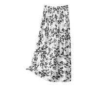Mrat Women's Skirts UK Sale Clearance Floral Print Flared A Line Midi Skirt Ladies Summer Casual Pleated Elasticated Waist Skirts Elegant Loose Beach Long Skirt Gypsy Holiday Party Wedding One Size