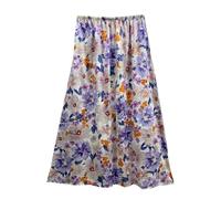 Mrat Women's Skirts UK Sale Clearance Floral Print Flared A Line Midi Skirt Ladies Summer Casual Pleated Elasticated Waist Skirts Elegant Loose Beach Long Skirt Gypsy Holiday Party Wedding One Size