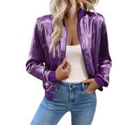 Mrat Women's Sparkly Sequin Jackets Long Sleeve Full Zip Blazer Bomber Jacket Ladies Glitter Sequin Tops Biker Festival Clubbing Party Open Front Cardigans Elegant Shiny Cowgirl Coat Y2k Casual Solid