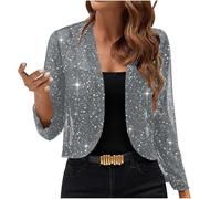 Mrat Women's Sparkly Sequin Jackets Shiny Open Front Lightweight Cardigans Glitter Cropped Shrugs Ladies Elegant Long Sleeve Blazer Coat Sparkle Solid Slim Bolero Cocktail Party Club Wedding Outerwear