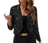 Mrat Women's Sparkly Sequin Jackets Shiny Open Front Lightweight Cardigans Glitter Cropped Shrugs Ladies Elegant Long Sleeve Blazer Coat Sparkle Solid Slim Bolero Cocktail Party Club Wedding Outerwear