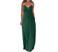 Mrat Women's Summer V Neck Dresses Spaghetti Strap Sleeveless Casual Long Maxi Dress Sexy Front Zip Dress Hoop Sling Beach Sundress Ladies Bodycon Dresses Evening Gowns Party Wedding Cocktail Vacation