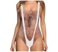 Mrat Women's Swimsuit One Pieces Funny Swimming Costumes Hairy Body Chest 3D Printed Hippie Bathing Suit Ladies Sexy Backless Ugly Funny Novelty Fake Muscles Beachwear Bodysuits Monokinis Beachwear