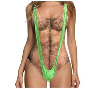 Mrat Women's Swimsuit One Pieces Funny Swimming Costumes Hairy Body Chest 3D Printed Hippie Bathing Suit Ladies Sexy Backless Ugly Funny Novelty Fake Muscles Beachwear Bodysuits Monokinis Beachwear