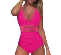 Mrat Womens Swimsuit Sexy Mesh Swimming Costume One Piece Swimwear Tummy Control Swimsuits V Neck Padded Push Up Slimming Monokinis High Waisted Sleeveless Swimsuit Ladies Retro Bathing Suits