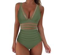 Mrat Womens Swimsuit Sexy Mesh Swimming Costume One Piece Swimwear Tummy Control Swimsuits V Neck Padded Push Up Slimming Monokinis High Waisted Sleeveless Swimsuit Ladies Retro Bathing Suits