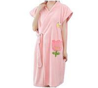 Mrat Women's Terry Towelling Bathrobe Fleece Robe Sleeveless Loose Casual Bathrobe Nightwear Kimono Robes with Belt Sleepwear Loungewear Fluffy Bath Robes Soft Lightweight Spa Shower Nightdress