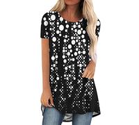 Mrat Womens Tops Long Tops To Wear With Leggings Round Neck Short Sleeve Leaf Print T-shirt Longline Oversized Tees Summer Smock Shirt Blouse Ladies Size 14 Smart Black XL