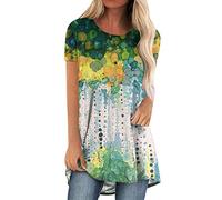 Mrat Womens Tops Long Tops To Wear With Leggings Round Neck Short Sleeve Leaf Print T-shirt Longline Oversized Tees Summer Smock Shirt Blouse Womens Size 16 Going Out Green XXL