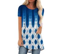 Mrat Womens Tops Long Tops To Wear With Leggings Round Neck Short Sleeve Tops Leaf Print T-shirt Longline Tops Oversized Tees Summer Smock Shirt Blouse Ladies Tops 16/18 Dark Blue XXL