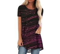 Mrat Womens Tops Long Tops To Wear With Leggings Round Neck Short Sleeve Tops Leaf Print T-shirt Longline Tops Oversized Tees Summer Smock Shirt Blouse Ladies Tops Size 12 Purple L