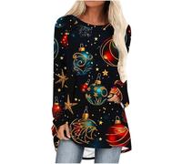 Mrat Womens Tops Shirt Plus Size Casual Long-Sleeved Wine Glass Xmas Print Shirts Pullover Tops Oversize Loose Tunic UK Size Elegant Twisted Sweatshirt for Ladies Christmas Flowy Blouse Crewneck Work