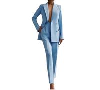 Mrat Women's Trouser Suits 2 Piece Blazers Sets Ladies Elegant Work Business Petite Outfits Long Sleeve Open Front Button Jackets Elastic High Waist Casual Solid Formal Office Wedding Party