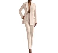 Mrat Women's Trouser Suits 2 Piece Blazers Sets Ladies Elegant Work Business Petite Pant Long Sleeve Open Front Button Jackets Elastic High Waist Trousers Casual Solid Formal Office Wedding Party