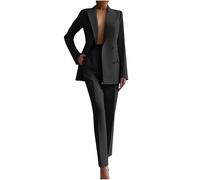 Mrat Women's Trouser Suits 2 Piece Blazers Sets Ladies Elegant Work Business Petite Pant Long Sleeve Open Front Button Jackets Elastic High Waist Trousers Casual Solid Formal Office Wedding Party