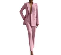 Mrat Women's Trouser Suits 2 Piece Blazers Sets Ladies Elegant Work Business Petite Pant Long Sleeve Open Front Button Jackets Elastic High Waist Trousers Casual Solid Formal Office Wedding Party