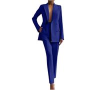 Mrat Women's Trouser Suits 2 Piece Blazers Sets Ladies Elegant Work Business Petite Pant Long Sleeve Open Front Button Jackets Elastic High Waist Trousers Casual Solid Formal Office Wedding Party