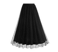 Mrat Women's Tulle Midi Skirts Polka Dot Pleated A-line Elastic Waist Skirt Petticoat Ladies Elegant Mesh Long Tutu Flowy Layered Skirts Casual Boho Dressy Prom Praty Birthday Beach Holiday Sale