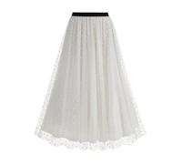 Mrat Women's Tulle Midi Skirts Polka Dot Pleated A-line Elastic Waist Skirt Petticoat Ladies Elegant Mesh Long Tutu Flowy Layered Skirts Casual Boho Dressy Prom Praty Birthday Beach Holiday