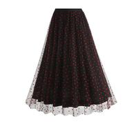 Mrat Women's Tulle Midi Skirts Polka Dot Pleated A-line Elastic Waist Skirt Petticoat Ladies Elegant Mesh Long Tutu Flowy Layered Skirts Casual Boho Dressy Prom Praty Birthday Beach Holiday