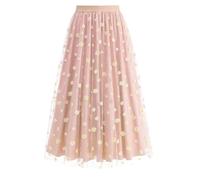 Mrat Women's Tulle Skirt A-Line Pleated Elastic High Waist Skirts Layered Mesh Skirt Floral Print Tutu Midi Skirts Ladies Elegant Swing Flare Dress Ballet Prom Party Y2k Streetwear Beach
