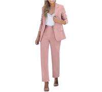 Mrat Women's Two Piece Sets Blazer + Trousers Suits Ladies Elegant Dressy Business Casual Outfits Open Front Lapel Jacket with Pockets Straight Leg Pant Loose Slim Fit Formal Work Office Wedding Guest
