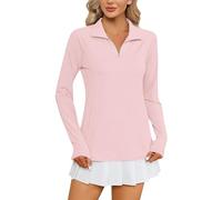 Mrat Women's UPF 50+ Sun Protection Shirts with Thumb Holes Long Sleeve 1/4 Zip Sweatshirts Hiking Running Athletic Tops Rash Guard Lightweight T-Shirts Pockets Outdoor Performance Quick Dry Gym