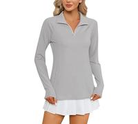 Mrat Women's UPF 50+ Sun Protection Shirts with Thumb Holes Long Sleeve 1/4 Zip Sweatshirts Hiking Running Athletic Tops Rash Guard Lightweight T-Shirts Pockets Outdoor Performance Quick Dry Gym