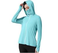 Mrat Women's UPF 50+ UV Sun Protection Hoodie with Thumb Hole and Mask Summer Quick Dry UPF Jacket Long Sleeve Zip Up Lightweight Athletic Slim Tops Sports Gym Rash Guard Shirts Running Fishing