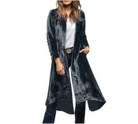 Mrat Women's Velvet Maxi Cardigans Oversized Coat Open Front Kimono Jackets Ladies Elegant Trench Coats Windproof Lightweight Longline Blazer Lapel Collar Drape Long Cardigan Party Club Wedding Guest