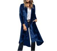 Mrat Women's Velvet Maxi Cardigans Oversized Coat Open Front Kimono Jackets Ladies Elegant Trench Coats Windproof Lightweight Longline Blazer Lapel Cardigan Party Club Wedding Guest Uk 8 10 12 14 16