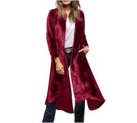 Mrat Women's Velvet Maxi Cardigans Oversized Coat Open Front Kimono Jackets Ladies Elegant Trench Coats Windproof Lightweight Longline Blazer Lapel Cardigan Party Club Wedding Guest Uk 8 10 12 14 16