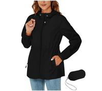 Mrat Womens Waterproof Jackets Lightweight Packaway Raincoat Ladeis Outdoor Windbreaker Quick Dry Rain Jacket Drawstring Waistband Jacket Windproof Zip Coat with Pockets Travel Walking Cycling Hiking