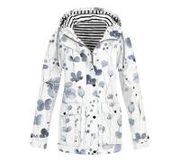Mrat Women's Waterproof Jackets Lightweight Windproof Coat with Hooded Ladies Outdoors Packable Functional Raincoat Active Sportswear Jackets Floral Print Sun Protection Hiking Climbing