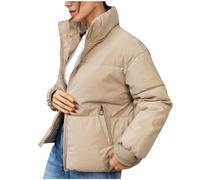 Mrat Women's Winter Puffer Jacket Quilted Puffy Short Down Coat Long Sleeve High Neck Jacket Lightweight Soft Loose Fit Padded Windproof Warm Parka Coat Ladies Casual Outdoor