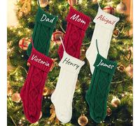 Mraxovid 3Pcs Personalised Christmas Stocking, 45cm Large Custom Embroidered Family Christmas Stocking with Name, Knitted Christmas Stocking, Christmas Fireplace Decorations