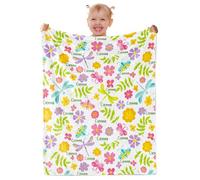 Mraxovid Colorful Personalised Name Blanket with Flower, Custom Floral Blanket for Baby, Custom Newborn Blanket, Kid