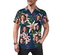 Mraxovid Custom Hawaiian Shirt with Face for Men Personailsed BF Husband’s Photo Aloha Beach Fruit Tropical Floral Flower Shirts