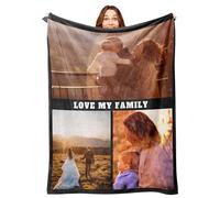 Mraxovid Personalised Blanket Custom Photos Blanket Memory Gift with Photo Text Collage Customized Blankets Gift Personalised Throw Blanket for Family Mom Dad Kids Wife Friends, 100x125cm