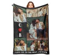 Mraxovid Personalised Blankets with Photos Custom Couples Gifts Customized Picture Blanket I Love You to The Moon & Back Gifts Birthday Gift for Wife Husband Girlfriend Boyfriend, 150x200cm