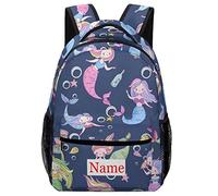 Mraxovid Personalised Cute Mermaids Backpack with Name Custom Kids School Bag Boys Girls Teens Backpack with Chest Strap