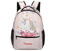 Mraxovid Personalised Unicorn Backpack with Name Custom Kids School Bag Boys Girls Teens Backpack with Chest Strap