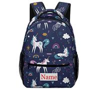 Mraxovid Personalised Unicorn Backpack with Name Custom Kids School Bag Boys Girls Teens Backpack with Chest Strap