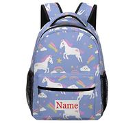 Mraxovid Personalised Unicorn Backpack with Name Custom Kids School Bag Boys Girls Teens Backpack with Chest Strap