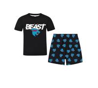 MrBeast Kids Boys Girls Youtuber Gaming Pyjama Set, Black T-Shirt and Shorts with Blue Panther Print (Sytle1,140)