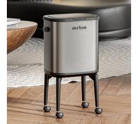 MRBIN Stainless Steel Slim Bathroom Trash Can with Legs and Wheels, 15L / 4gal Toilet Press Lid Waste Basket, Covered Office Garbage Pail for Near Desk, Narrow Vanity, Rvs, Kitchen, Eclipse Grey