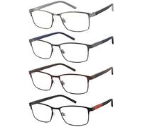 mrbobmslee 4 Pack Reading Glasses for Men, Blue Light Blocking Computer Readers, Anti UV Ray/Eye Strain/Glare, Metal Frame Eyeglasses with Pouches(100 Magnification Strength)