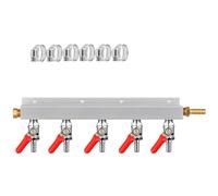 MRbrew Gas Manifold CO2 Gas Distributor, 5/16'' Barb Fitting Beer Kegerator Splitter, 5-Way Air Distributor with Integrated Check Valves & Hose Clamps